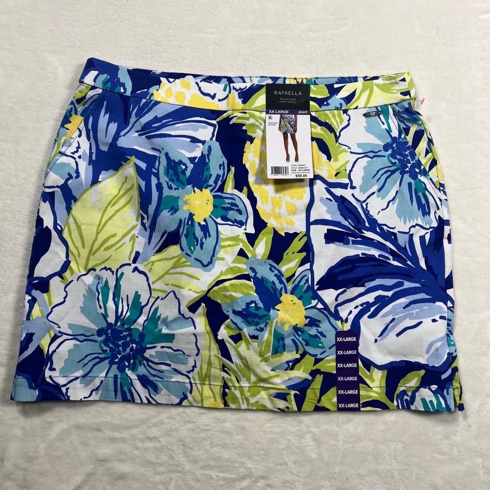 Rafaella Floral Print Skort Ceramic Blue Lime Green XXL RSBSE104 New